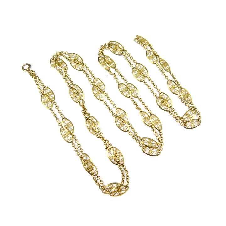 Antique gold fancy link long chain necklace